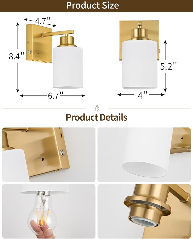 Rayogale Rechargeable Wall Sconce, Gold Battery Operated Wall Sconce Set of 2 with Timer Function, Easy Install Dimmable Wireless Wall Lamps for Living Room, Bedroom, Hallway, Entryway Decor 3000K - Image 4